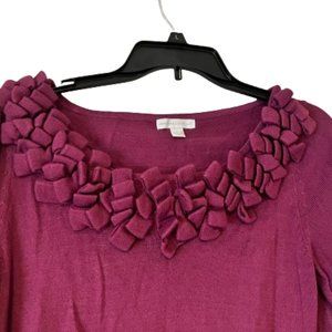 New York & Co Raspberry Long Sleeve Sweater with Fabric Embellished Neck - M